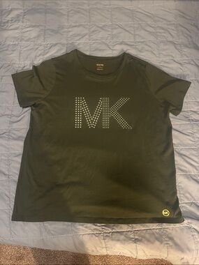 Michael Kors Olive Green Studded MK Short Sleeve Tee